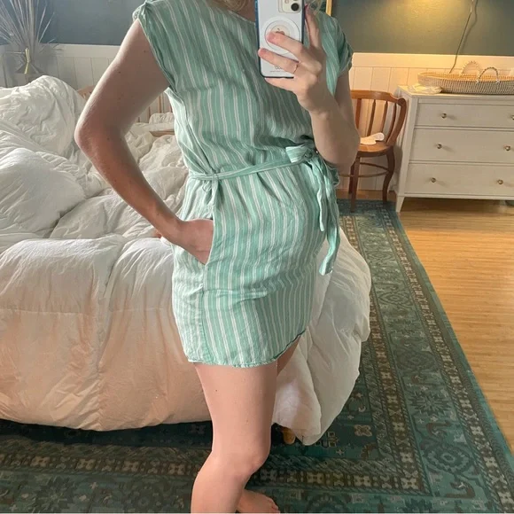 Mint Striped Mini Dress - Picture 2 of 4